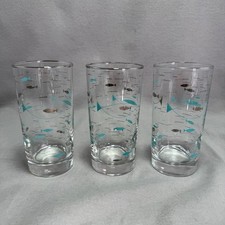 Mid-Century Modern Atomic Fish Tumblers with Silver Rim, Set of 7