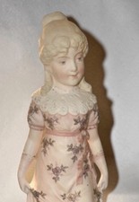 Vintage Bisque Porcelain Figurine of Seated Woman in Plumed Hat with Raised Leg — listing 2