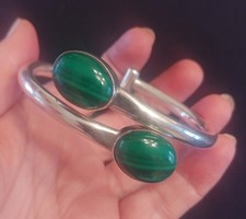 Vintage Mexican Sterling Silver Bangle Bracelet with Green Malachite-Style Inlay 925 / Sterling Mexico — listing 5