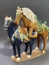 Chinese Tang-Style Sancai Glazed Pottery Horse Figure on Rectangular Base