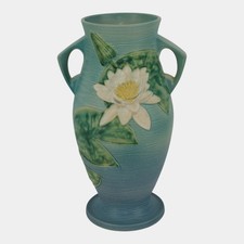 Roseville Pottery Water Lily Pattern Basket 382-12, Pink and Green Glaze — listing 4