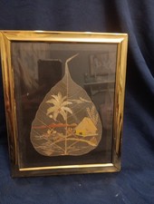 Framed Indian Bharatanatyam Dancer Rice Straw / Palm Leaf Collage Art — listing 5