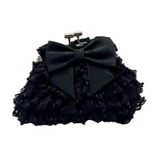 Jessica McClintock Black Beaded Evening Bag with Ornate Silver-Tone Frame and Chain — listing 2