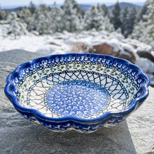 Polish Pottery UNIKAT Hand-Painted Stoneware Bowl, Blue Floral Pattern — listing 6