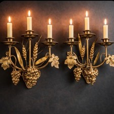 Vintage Italian Gilt Tole Wheat Sheaf Two-Light Wall Sconce — listing 3