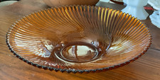 Vintage Amber Swirl Optic Hand-Blown Glass Vase with Ruffled Rim — listing 4