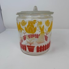 Vintage Graduated 4-Piece Ceramic Canister Set, Yellow-Green with Red Tulip Motif — listing 4