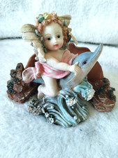 Resin Cherub Angel Figurine Riding Dolphin with Life Ring — listing 4
