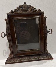Vintage Cheval-Style Tabletop Swing Mirror with Scrolled Crest and Turned Bun Feet — listing 5