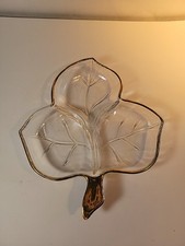 Vintage Clear Glass 3-Section Leaf-Shaped Divided Relish Dish (Pair) — listing 2