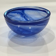 Cobalt Blue Swirl Art Glass Oval Boat-Shaped Bowl — listing 6
