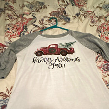 Merry Christmas Tree Raglan Long Sleeve Shirt, Grey and Red, Buffalo Plaid & Leopard Trees, Size XL — listing 3