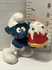 Vintage Baker Smurf Holding Red Cake with Whipped Cream PVC Figurine — listing 4