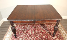 Antique American Victorian Quartersawn Oak Extension Dining Table with Carved Reeded Legs on Casters — listing 3