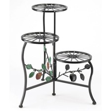 Vintage Wrought Iron Tole Three-Tier Plant Stand with Leaf and Bird Motif — listing 2