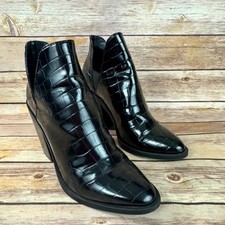 Steve Madden lace-up booties Black Croc-Embossed Patent Lace-Up Block Heel Ankle Booties — listing 6