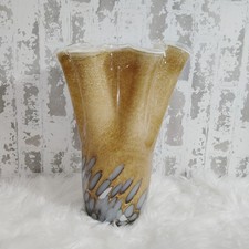 Cased Art Glass Ruffled Handkerchief Vase, Orange to Opalescent White with Swirled Clear Foot — listing 5