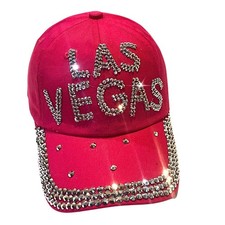 Las Vegas Rhinestone Bling Baseball Cap with Red/Green Stripe — listing 3