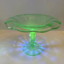 Vintage Uranium Vaseline Glass Footed Compote / Open Comport, 8.5" x 7" — listing 6