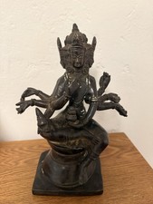 Antique Himalayan Bronze Multi-Armed Deity Statue on Lotus Base (Durga or Marichi)