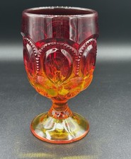 Amberina Pressed Glass Footed Goblet with Hobstar and Fan Pattern — listing 3