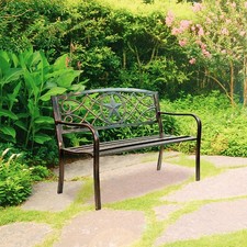 Green Powder-Coated Steel Outdoor Park Bench with Curved Slat Seat — listing 3