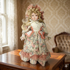 Anco Vintage Porcelain Doll in Red Velvet Cape with Faux Fur Trim, 15 inch — listing 6