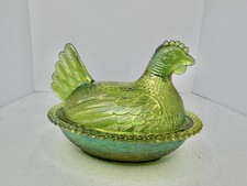 Indiana Glass Iridescent Blue Carnival Glass Hen on Nest Covered Dish — listing 2
