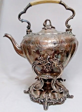 Antique Silver-Plate Teapot with Repoussé Floral Band and Ornate Finial