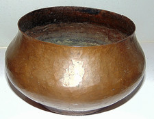 Antique Hand-Hammered Tinned Copper Scalloped-Rim Bowl / Planter