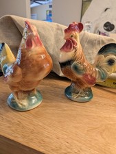 Ceramic Rooster and Hen Figurine Set with Harvest Vegetable Bases