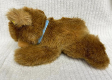 Vintage Cream Plush Sleeping Teddy Bear with Pink Bow — listing 4