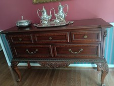 Queen Anne Style Mahogany Sideboard / Server with Cabriole Legs and Carved Shell Apron — listing 2