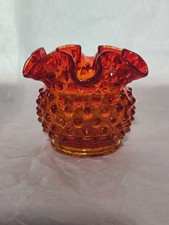 Fenton Amberina/Tangerine Thumbprint Ruffled Crimped Bowl, 8 inch — listing 5