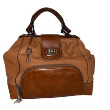 Two-Tone Cream & Black Leather Frame Kiss-Lock Satchel Handbag — listing 3