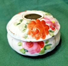 Occupied Japan Hand-Painted Floral Chintz Papier-Mâché Covered Powder Box / Vanity Box — listing 3