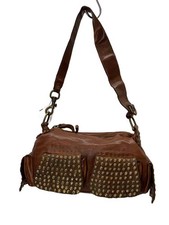 Campomaggi Cognac Leather Studded Hobo Shoulder Bag with Multicolor Cabochons — listing 4
