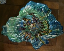 Freeform Art Glass Oyster Shell Shaped Bowl with Gold Leaf Interior