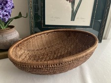 Pair of Vintage Woven Wicker Winnowing Baskets / Round Flat Trays — listing 3