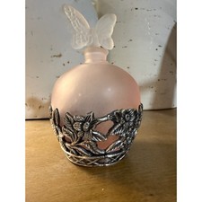 Vintage Square Glass Perfume/Cologne Bottle with Frosted Floral Mushroom Stopper — listing 4