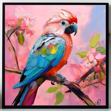 Original Oil Painting of Two Green Parrots (Superb Parrots) Signed Mariott, Gilt Framed — listing 2