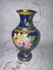 Vintage Chinese Cloisonné Baluster Vase with Peony, Iris and Bird Motif on White Ground — listing 5