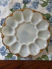 Vintage Pressed Glass Deviled Egg Serving Plate with Scalloped Loop Rim — listing 3
