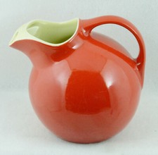 Hall Pottery Chinese Red Ball Pitcher with White Handle — listing 3