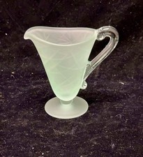 Vintage Green Uranium Glass Creamer and Open Sugar Bowl Set, 3.5" Tall Depression Glass — listing 4