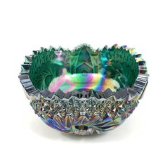 Vintage Iridescent Carnival Glass Ribbed Compote on Figural Brass Cherub Pedestal — listing 4