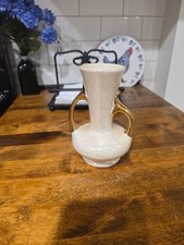 Vintage Mid-Century Iridescent Lusterware Twin-Handled Vase with Gold Trim — listing 4