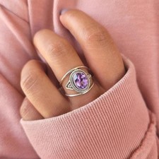 925 Sterling Silver Artisan Cuff Bracelet with Amethyst, 6.9", 30g — listing 6