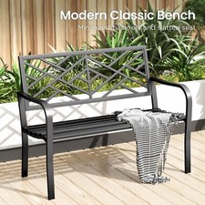Green Powder-Coated Steel Outdoor Park Bench with Curved Slat Seat — listing 6