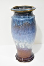 Studio Art Pottery Vase with Blue Drip Glaze and Ruffled Rim — listing 2